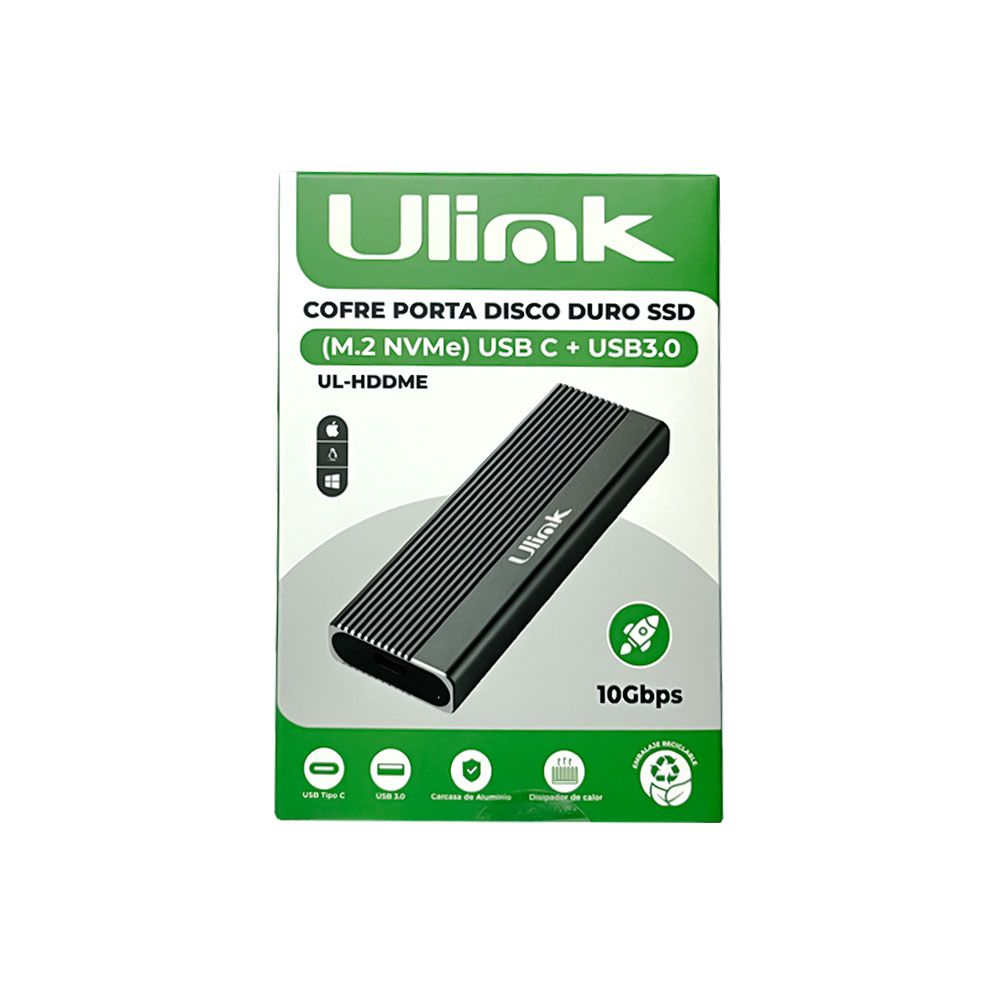 Cofre Disco Duro SSD M.2 NVMe Dual Protocol USB-C + USB 3.0 Ulink (SKU 170039 / UL-HDDME - imagen 1