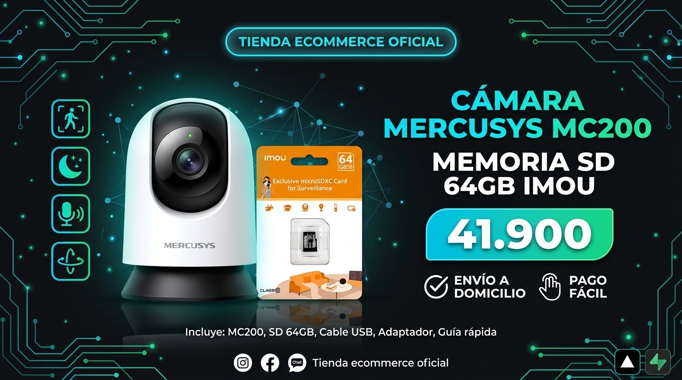 Cámara Wi-Fi Mercusys MC200 1080P + Memoria MicroSD 64GB Imou S1 - imagen 1